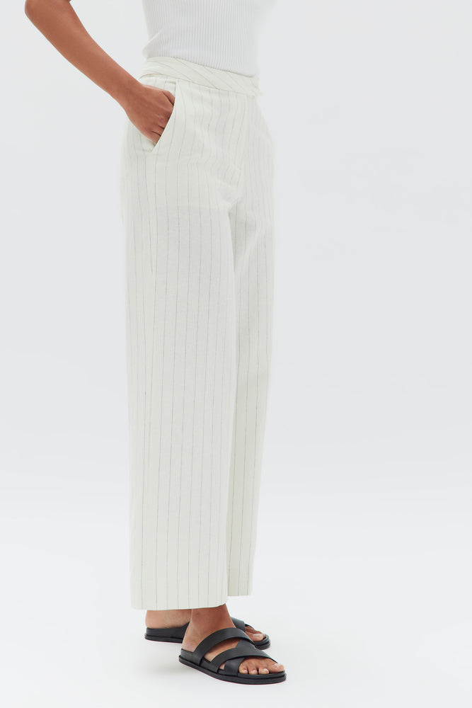 Leila Stripe Linen Pant- Cream Pinstripe