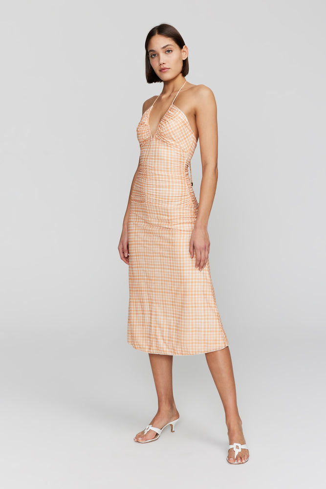 Ama Midi Dress - Peach Gingham