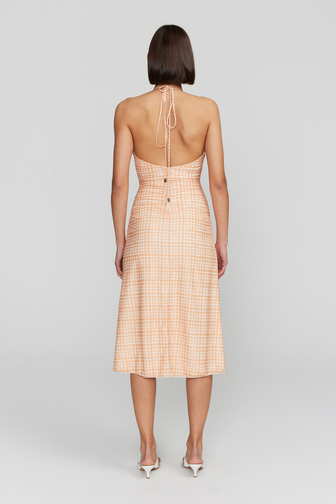 Ama Midi Dress - Peach Gingham