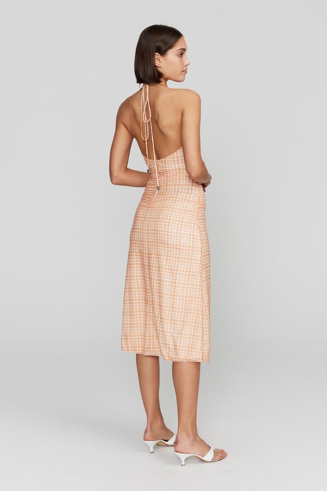 Ama Midi Dress - Peach Gingham