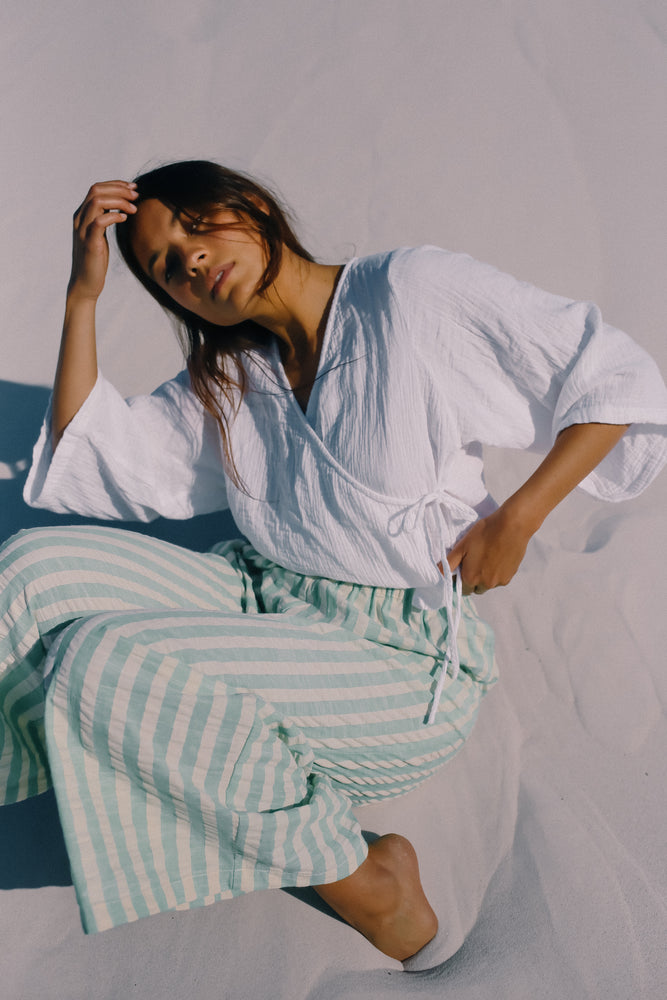 Ivy Pant - Seafoam Cotton Stripe