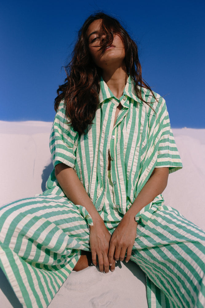 Ava Shirt - Seafoam Cotton Stripe