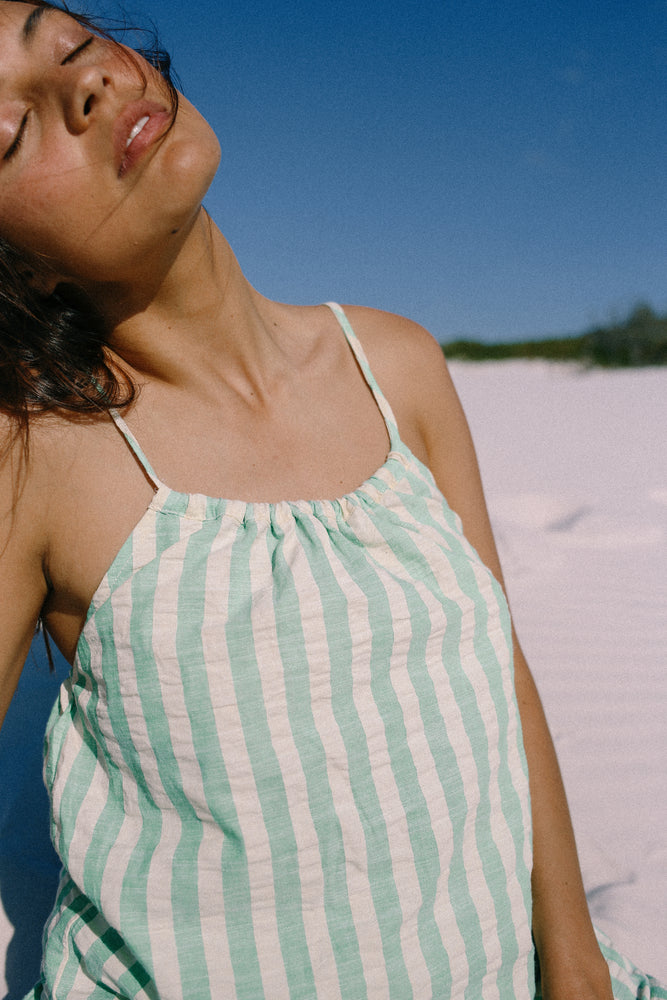 Ivy Singlet - Seafoam Cotton Stripe