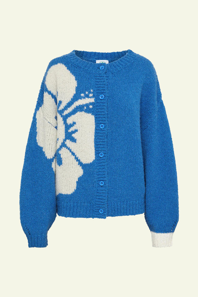 Chunky Knit Cardigan - Blue/Off White