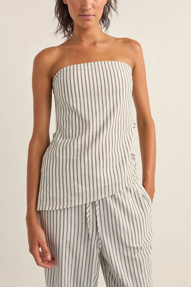 Frankie Strapless Top – Navy Stripe