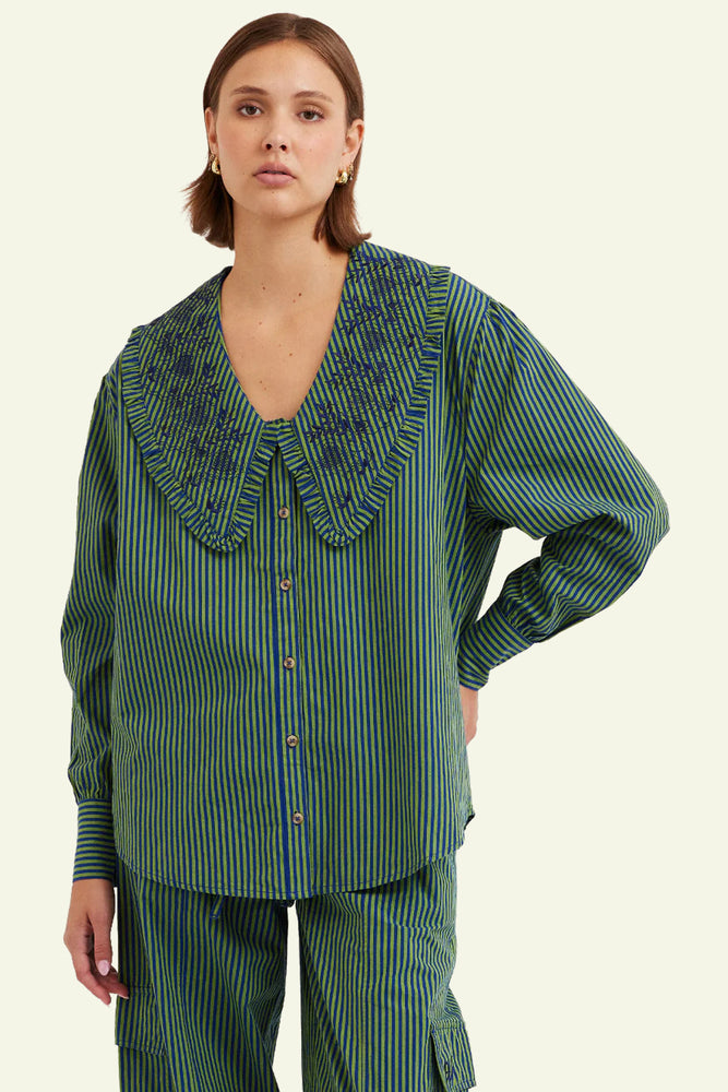 Fontaine Blouse - Blue /Green Stripe