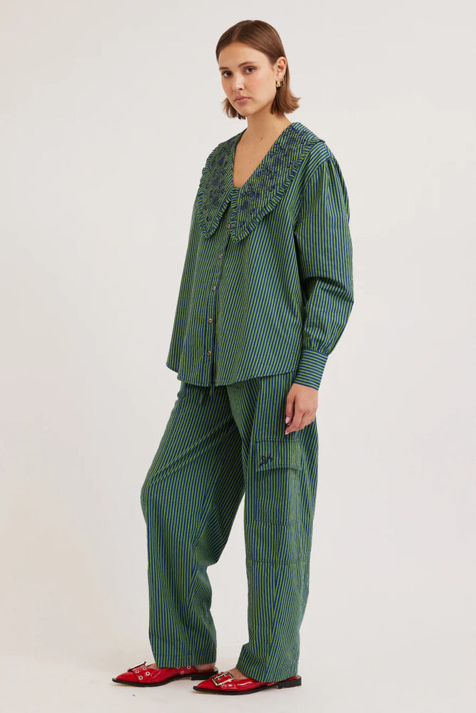 Fontaine Blouse - Blue /Green Stripe