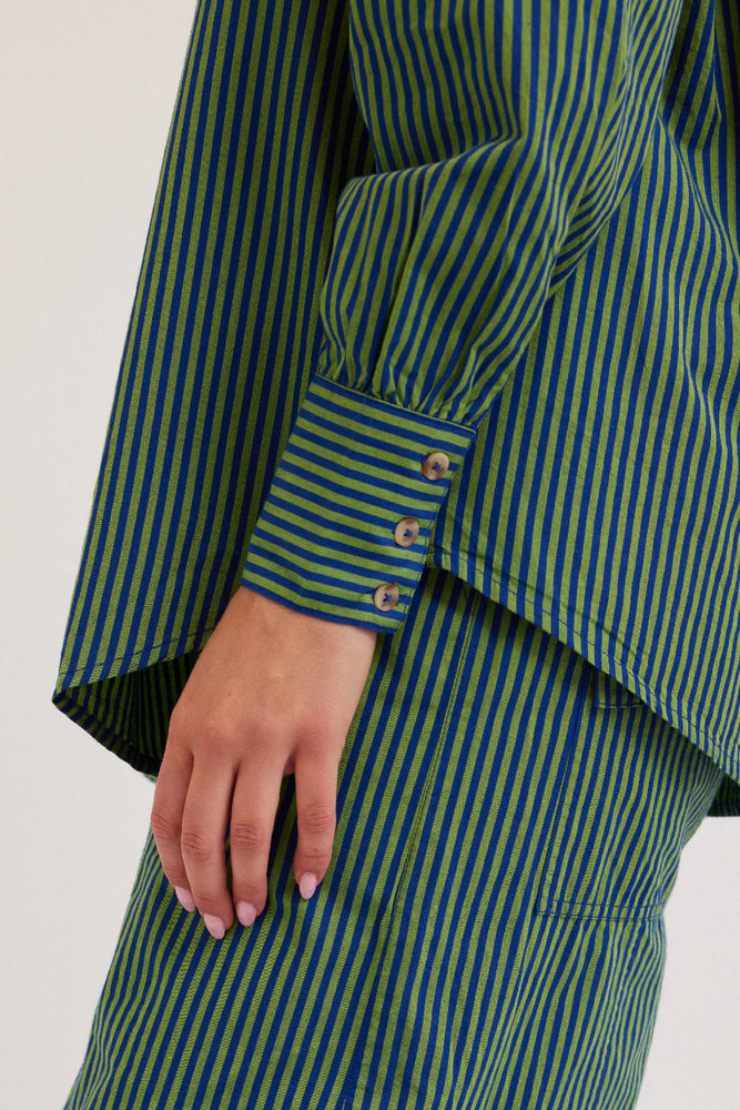 Fontaine Blouse - Blue /Green Stripe