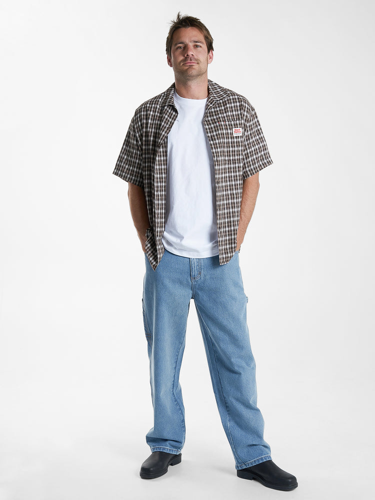 Hard Yakka x Thrills  S/S Check Shirt - Postal Brown