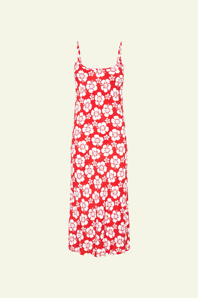 Happy Hibiscus Vacation Slip Dress -  Red