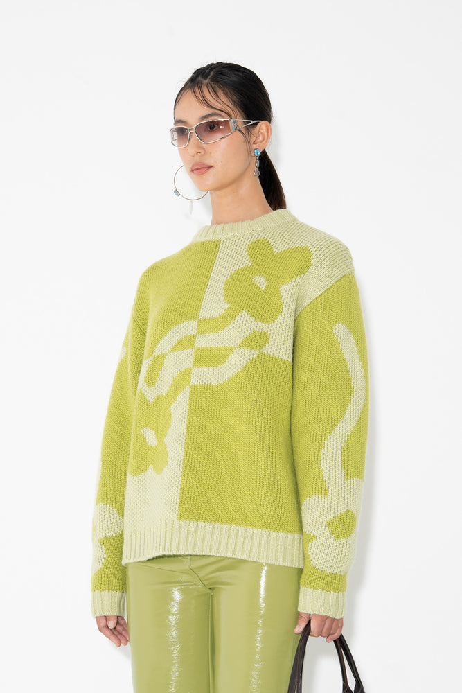 Two Tone Dad Jumper - Green Flower