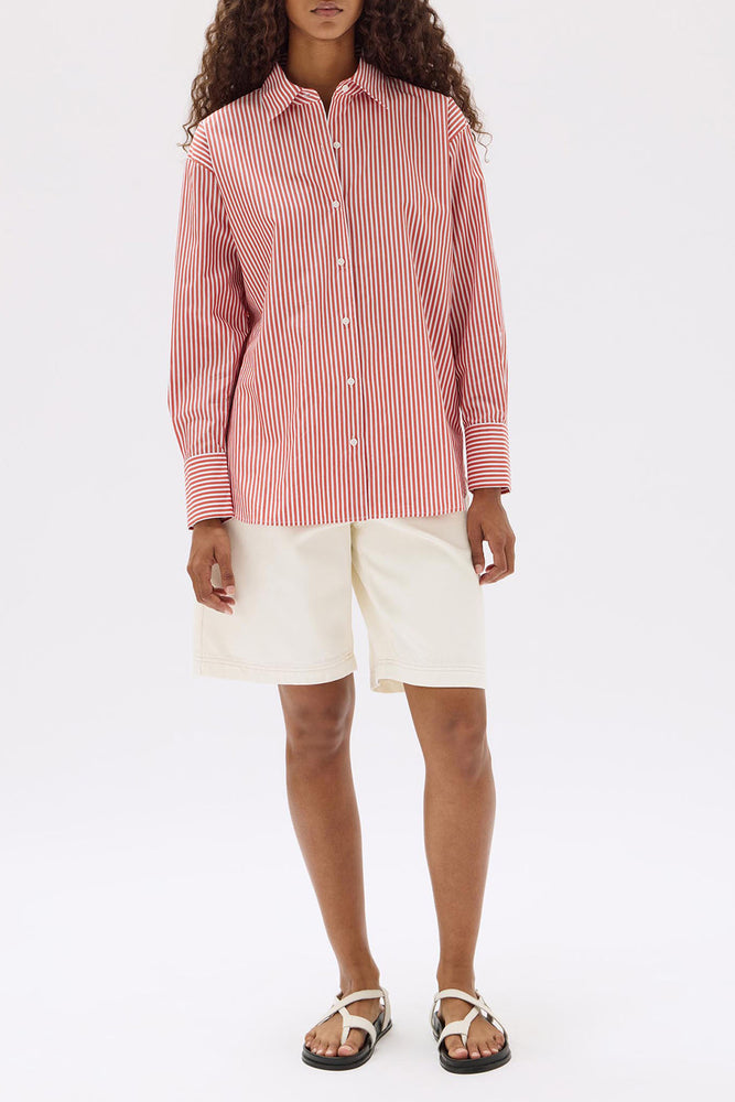 Signature Poplin Shirt - Papaya / White Stripe