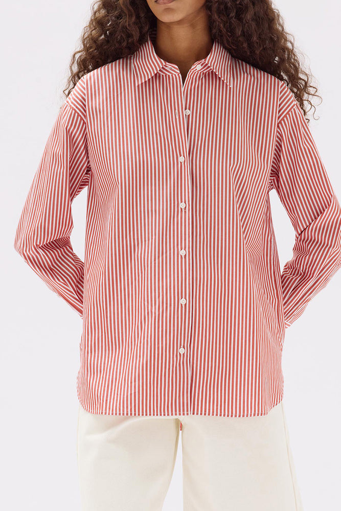 Signature Poplin Shirt - Papaya / White Stripe