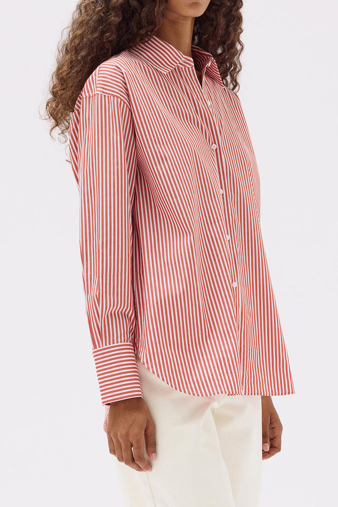 Signature Poplin Shirt - Papaya / White Stripe