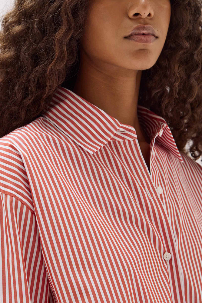 Signature Poplin Shirt - Papaya / White Stripe