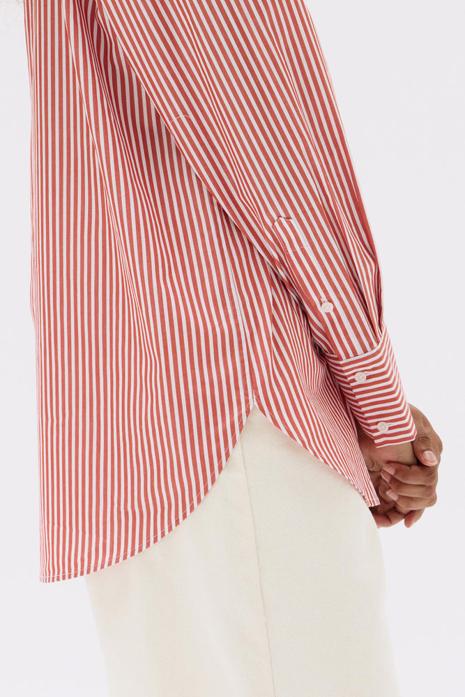 Signature Poplin Shirt - Papaya / White Stripe