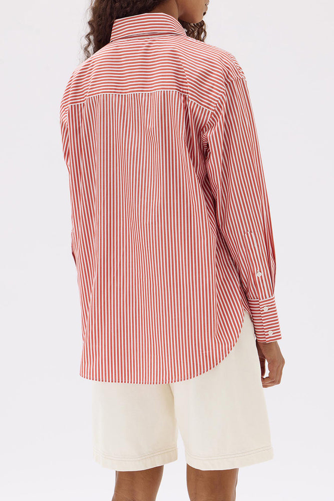 Signature Poplin Shirt - Papaya / White Stripe