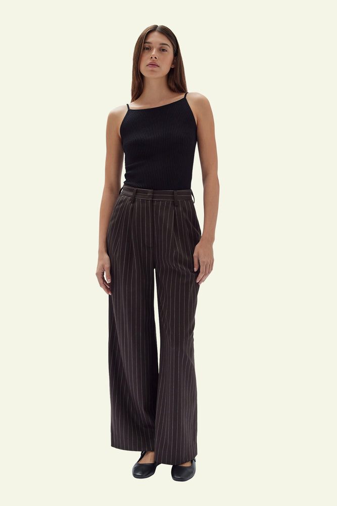 Sofia Wool Pinstripe Pant - Chestnut Stripe