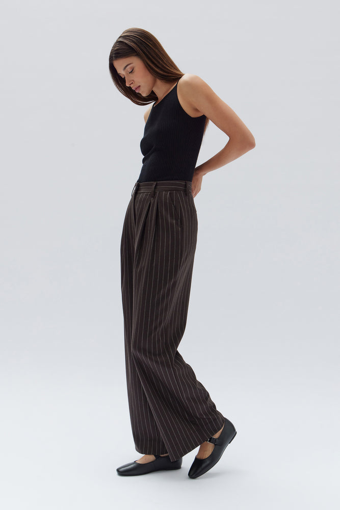 Sofia Wool Pinstripe Pant - Chestnut Stripe