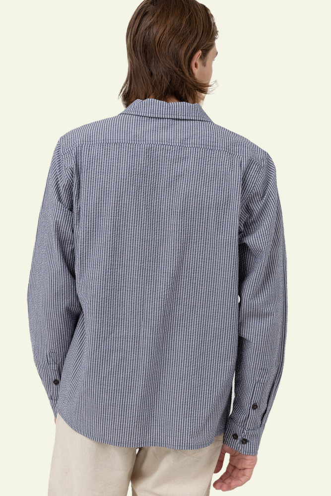 Striped Seersucker L/S Shirt - Indigo