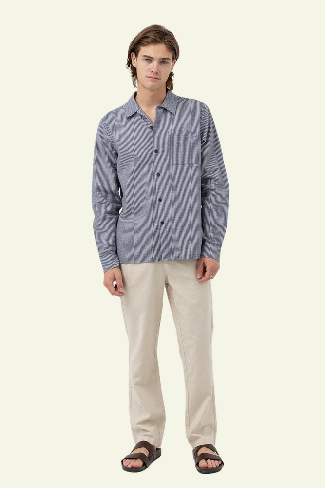 Striped Seersucker L/S Shirt - Indigo