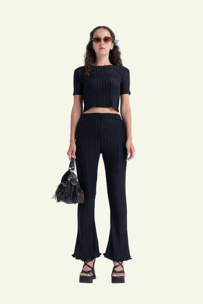 
            
                Load image into Gallery viewer, Box Pleat Flare Pants- Black
            
        