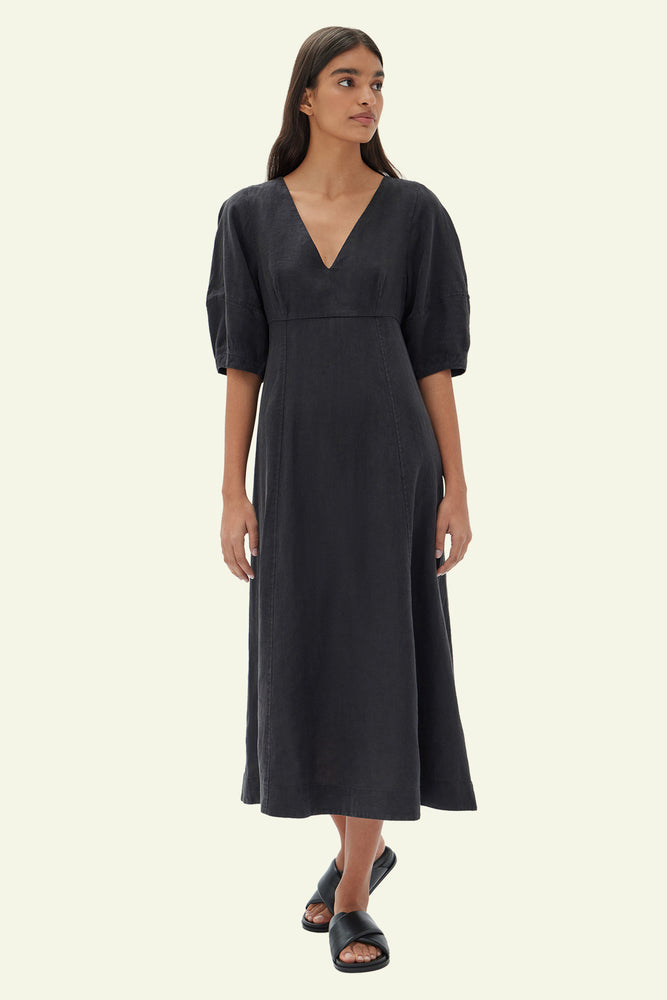Tia Linen Linen Dress- Black