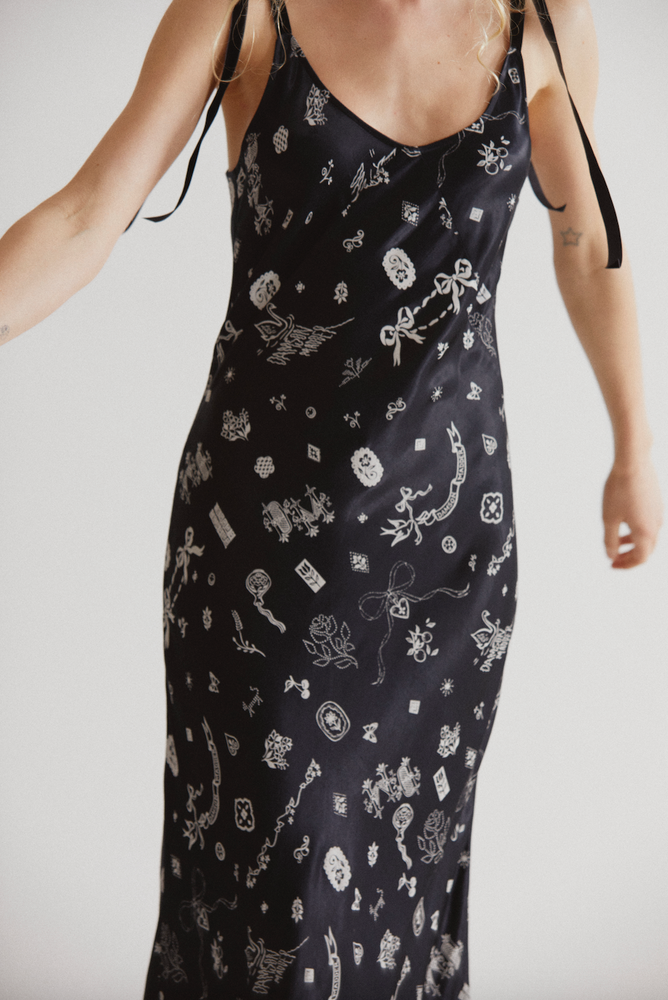Cleo Slip Dress- Symbol Print