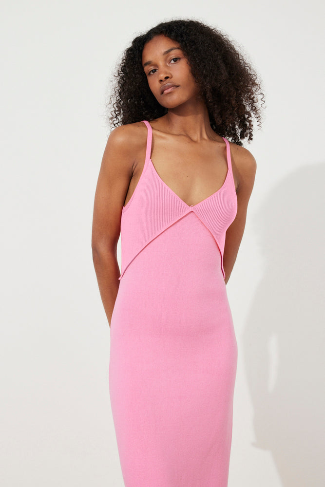 Sea Pink Contrast Knit Dress