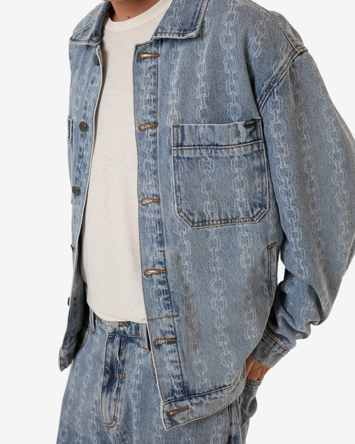 Chain Reaction Canyon Oversized Denim Jacket - Faded Rinse Indigo