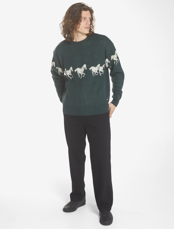 Chariot Rides On Crew Knit - Dark Jade