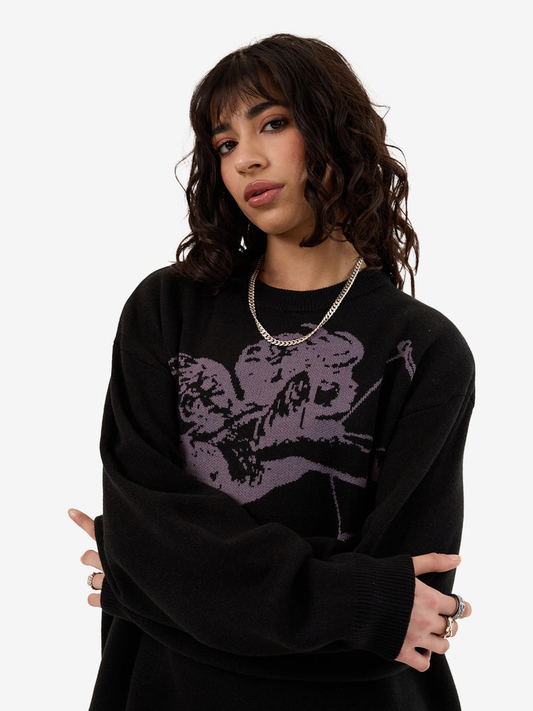 Cherub Box Crew Knit - Black / Purple Reign