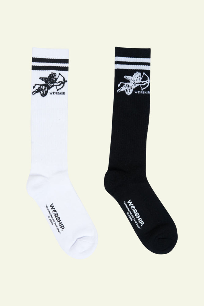 Cherub Organic Long Socks 2 Pack - White / Black