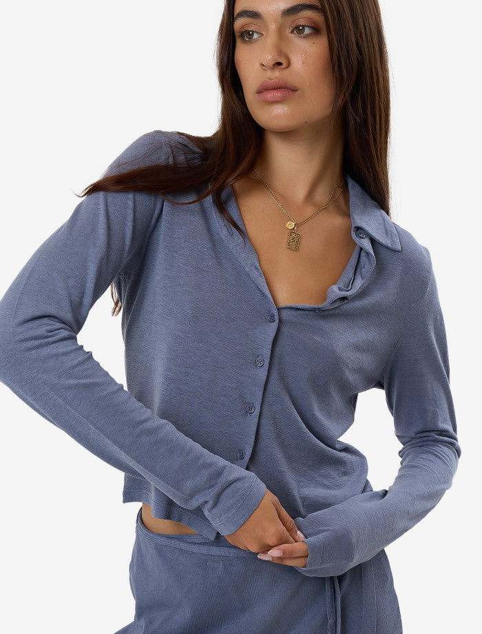 Hemp Collared Long Sleeve - Folkstone Grey