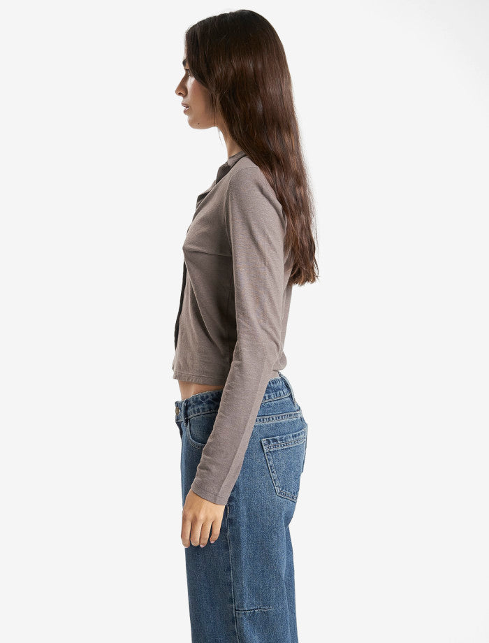 Hemp Collared Long Sleeve- Light Canteen