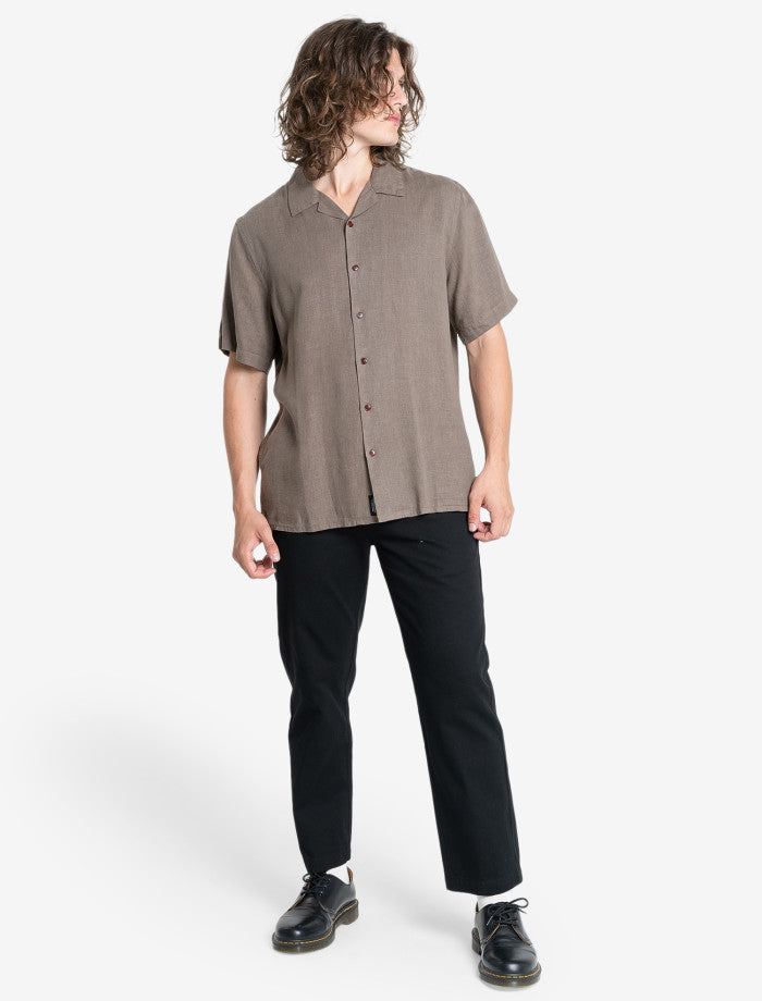 Hemp Minimal Thrills Bowling Shirt - Light Canteen