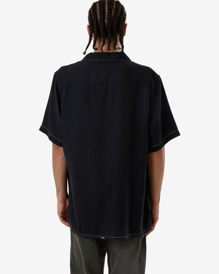 Hemp Minimal Thrills Contrast Stitch Bowling Shirt - Black