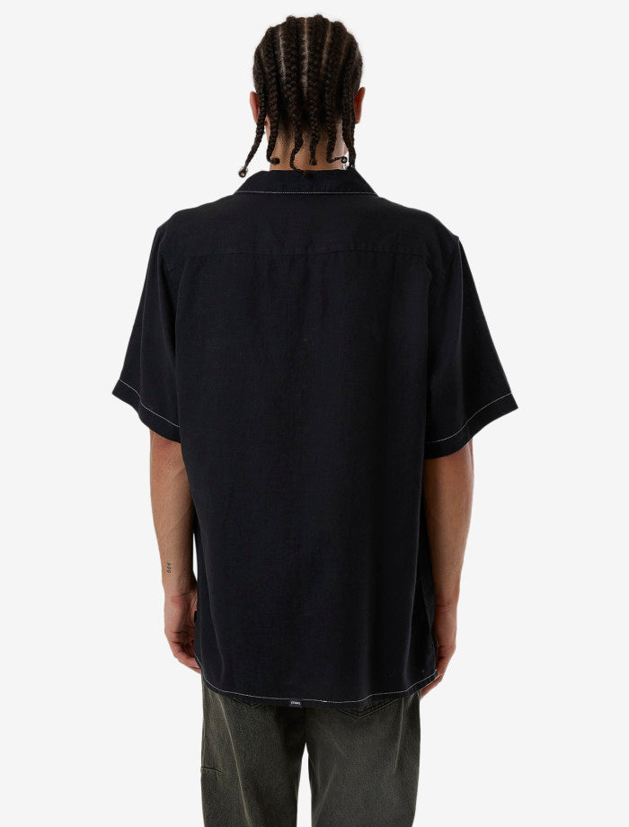 Hemp Minimal Thrills Contrast Stitch Bowling Shirt - Black