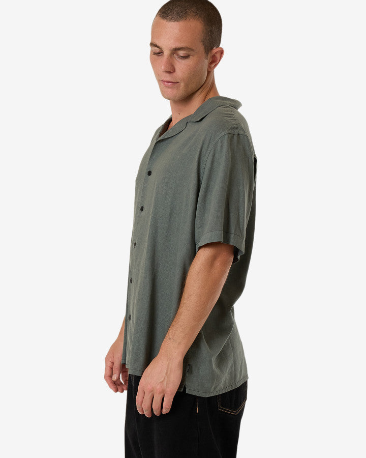 Hemp Minimal Thrills Contrast Stitch Bowling Shirt - Dark Forest