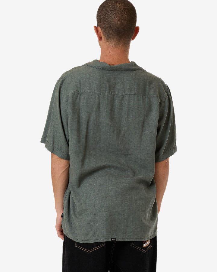 Hemp Minimal Thrills Contrast Stitch Bowling Shirt - Dark Forest