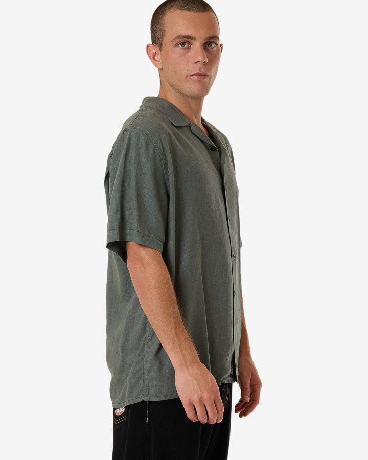 Hemp Minimal Thrills Contrast Stitch Bowling Shirt - Dark Forest