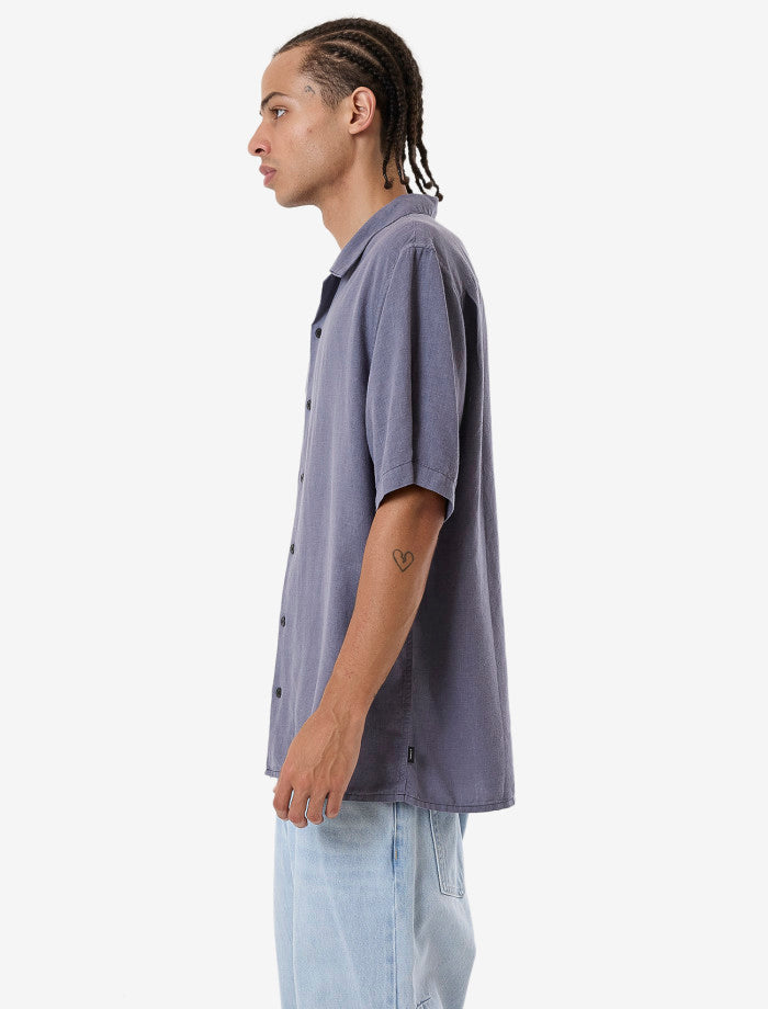 Hemp Minimal Thrills Contrast Stitch Bowling Shirt - Folkstone Grey