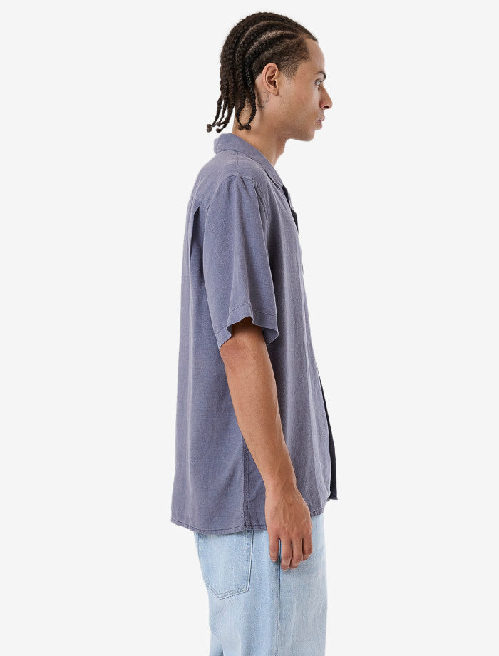 Hemp Minimal Thrills Contrast Stitch Bowling Shirt - Folkstone Grey