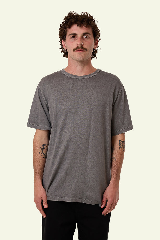 Hemp Embro Contrast Stitch Merch Tee - Grey Ash