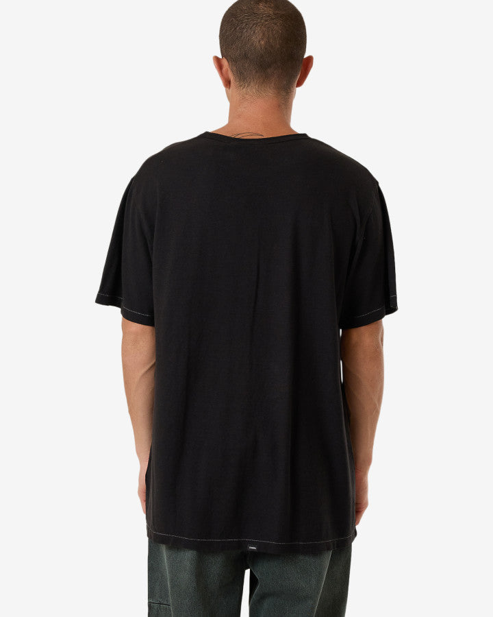 Hemp Embro L/W Contrast Stitch Merch Tee - Black