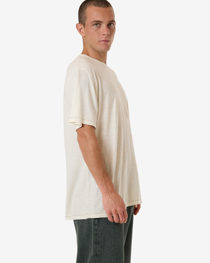 Hemp Embro L/W Contrast Stitch Merch Tee - Dirty White