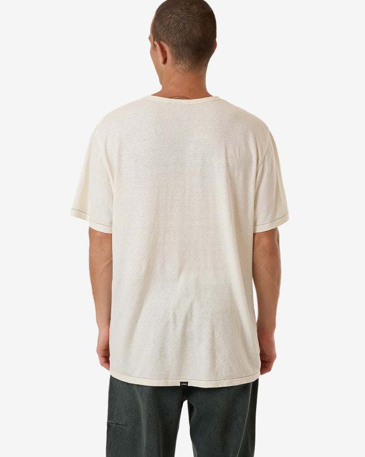 Hemp Embro L/W Contrast Stitch Merch Tee - Dirty White