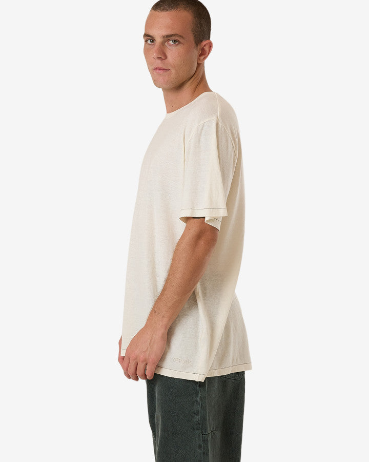 Hemp Embro L/W Contrast Stitch Merch Tee - Dirty White