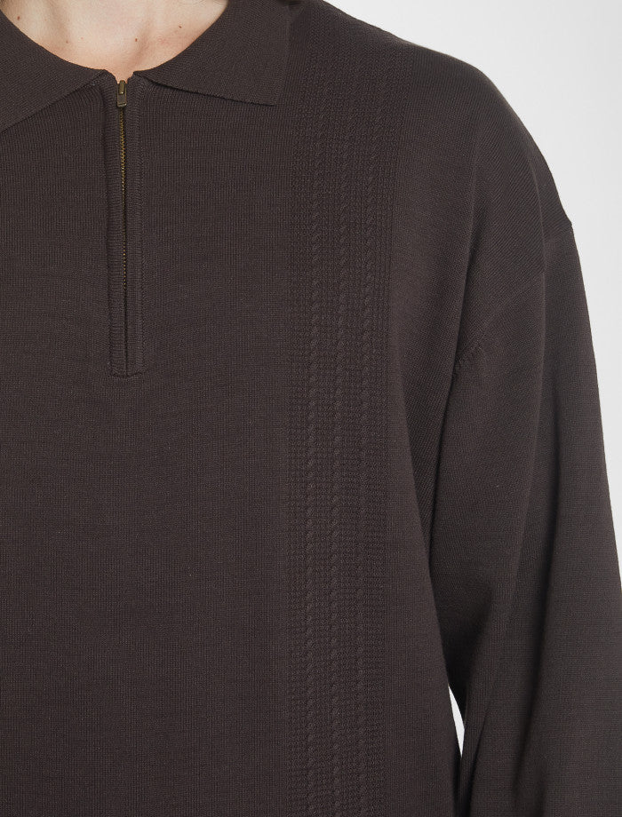 Imperial Jacquard Knit Long Sleeve Polo - Black Coffee