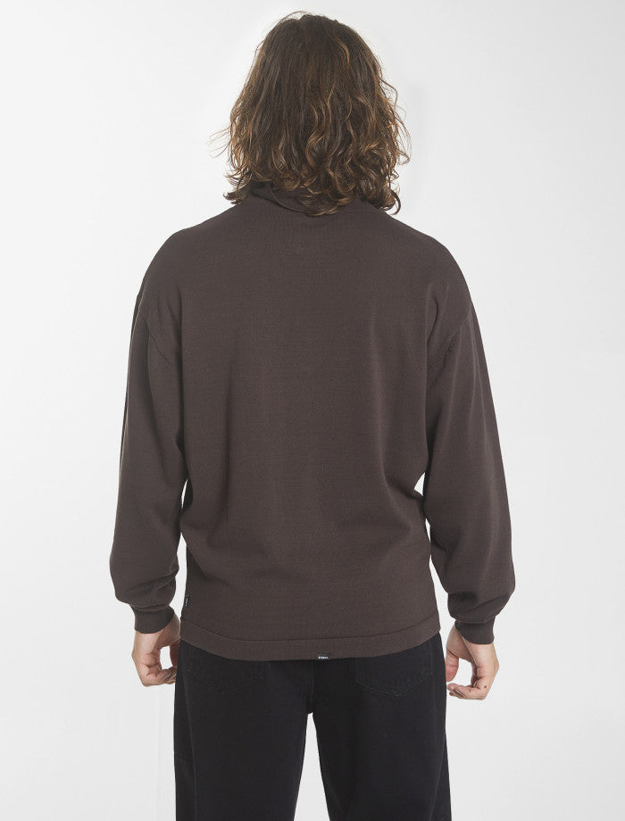 Imperial Jacquard Knit Long Sleeve Polo - Black Coffee